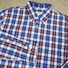 NEW Brooks Brothers Shirt Mens XL Blue Plaid Red Fleece Button Up Casual Office