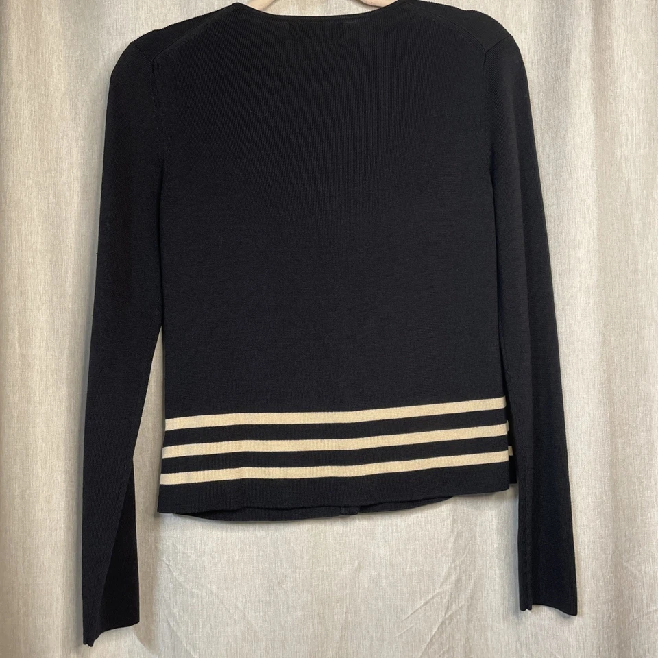 Rena Rowan Women Silk Blend Cardigan - Small Black Stripe Detail Long Sleeve EUC - Image 4 of 4