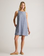 Quince Women 100% European Linen Tank Mini Dress Chambray Stripe M