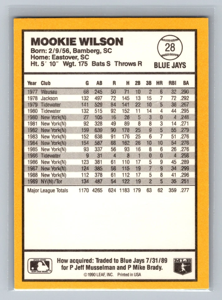 1990 Donruss Best of the American League #28 Mookie Wilson - Image 2 of 2