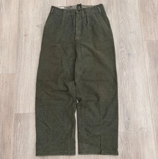 vintage Swedish WWII Wool Military Olive Trousers 30x29 40s Pants Button Fly
