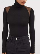 Mesh Shoulder Turtleneck Bodysuit