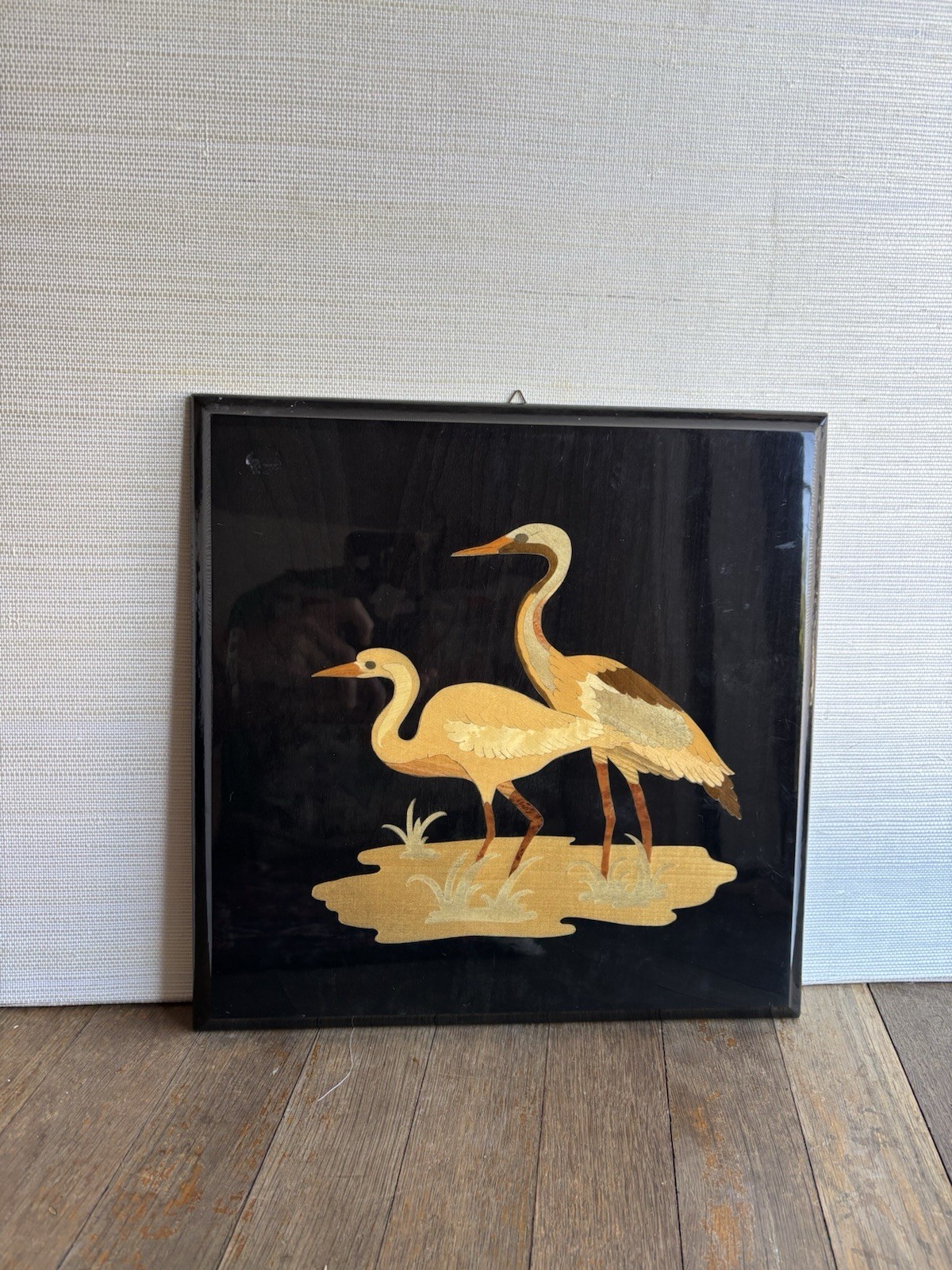 Inlaid Marquetry Crane Scene Made In Italy