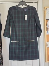 Ladies Gap XS Plaid Flannel Mini Dress 3/4 Sleeve Zip Pockets New XS