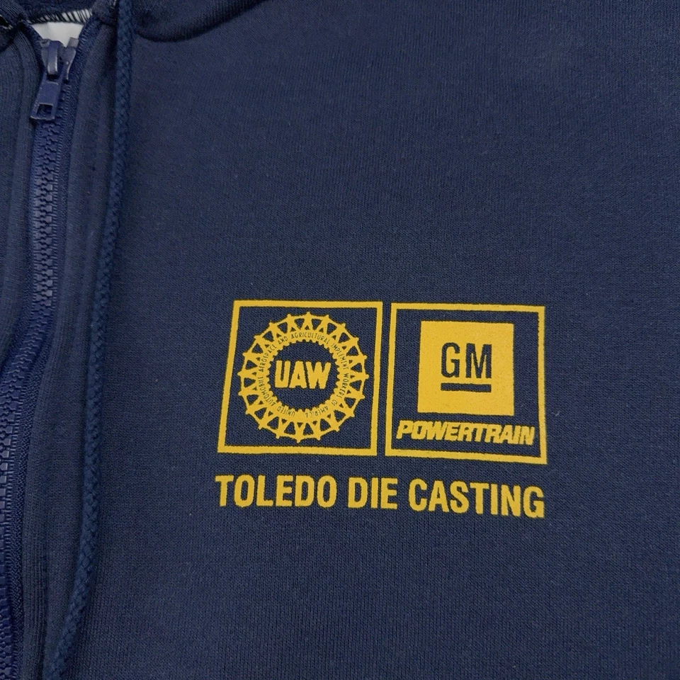 Sudadera con Capucha GM Powertrain De Colección Hombres XL Cremallera Completa General Motors Azul Marino EE. UU. Años 80 90 UAW Foto 3 de 4
