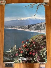 VINTAGE Alitalia Italy Sicilia Mount Etna Travel Poster