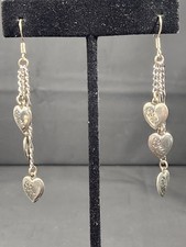 Embossed heart dangle pierced earrings with 925 sterling ear wires