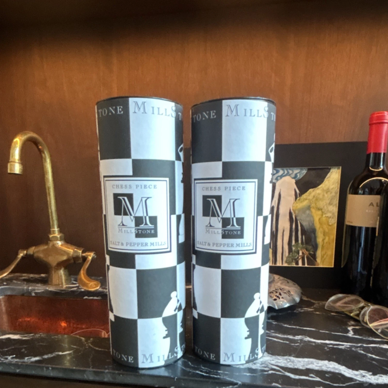 Millstone Chess Piece Salt & Pepper Mills Wood Black & Natural Adjustable