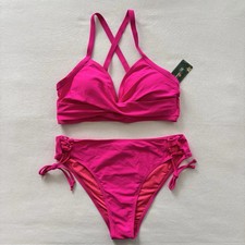 Blooming Jelly Two Piece Bikini Swimsuit Side Cinch Hot Pink Women's Medium