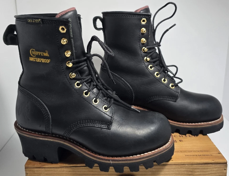 Bota Leñadora Chippewa Cuero Negra Mujer 6.5 Puntera de Acero Aislada Resistente al Agua Foto 4 de 4