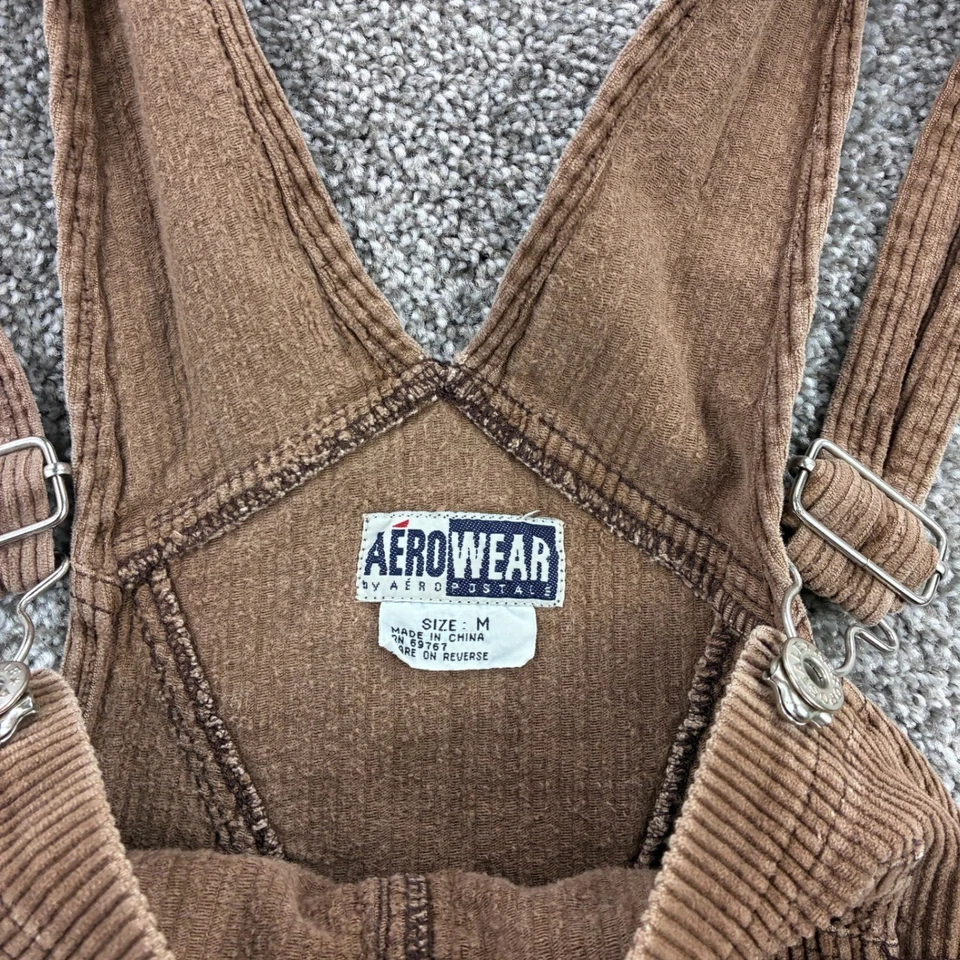 Macacão de veludo vintage Y2K Aero Wear feminino M marrom babador baleia larga - Imagem 4 de 4