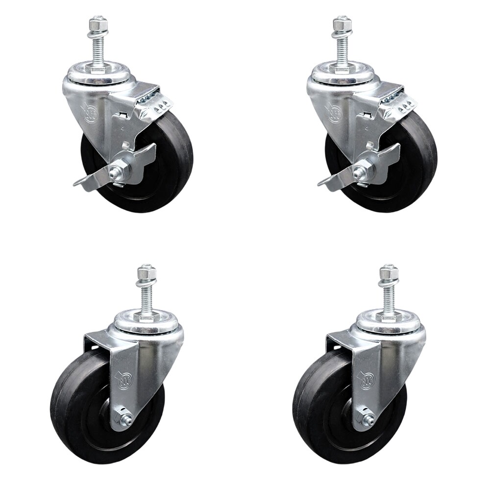 Inch Soft Rubber Wheel Swivel 3/8 Inch Threaded Stem Caster Set