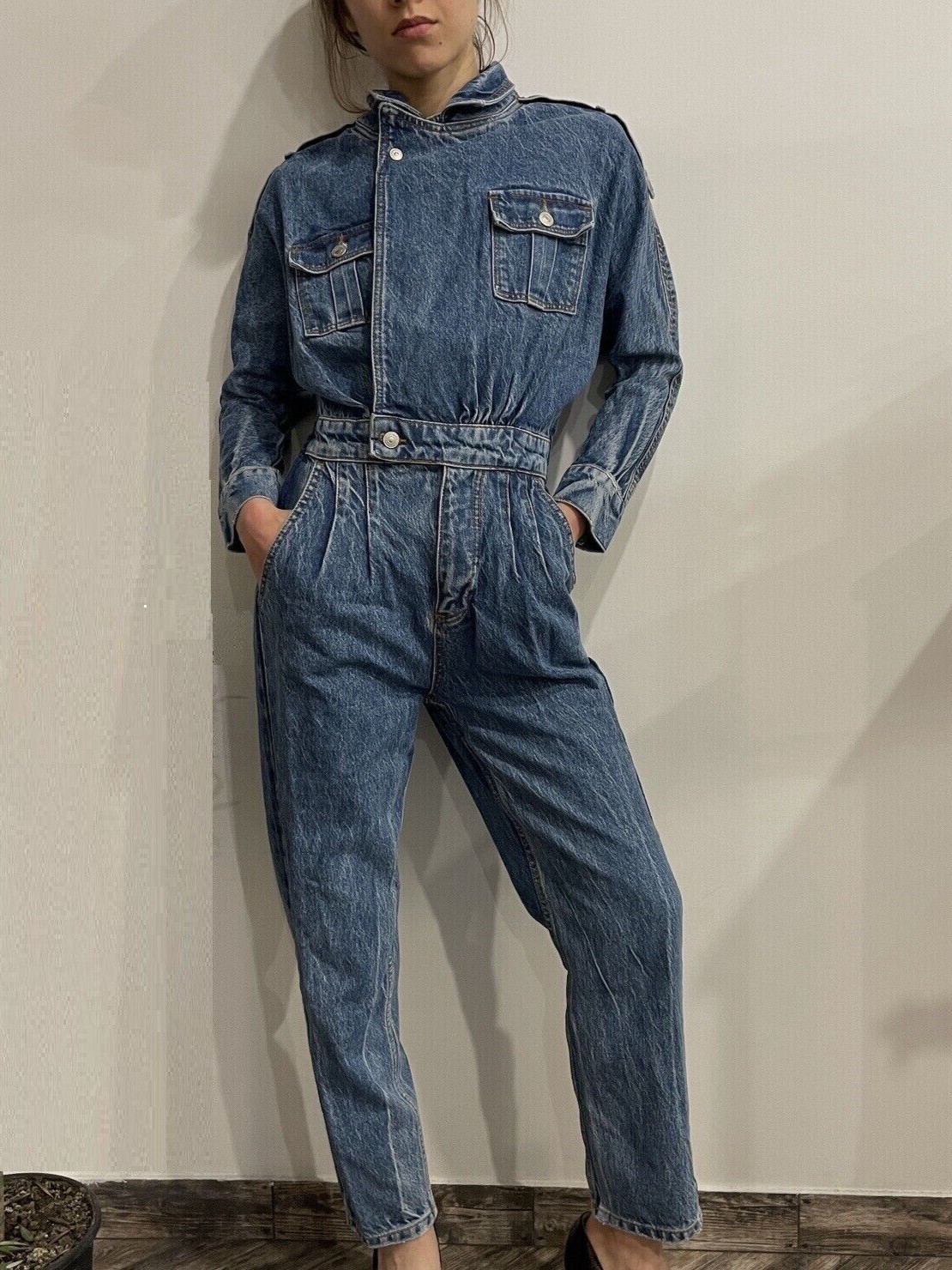 Zara FW 19 Faded Blue Denim Jumpsuit 80’s Arizona Blu… Gem