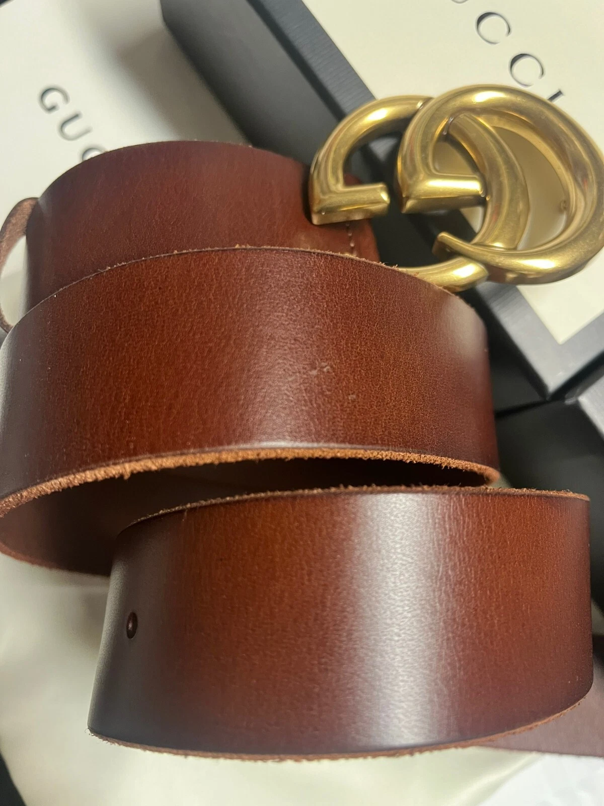 Gucci GG Ceinture Cuir Marron Boucle Taille 100 cm, Taille 34 36 avec Boîte