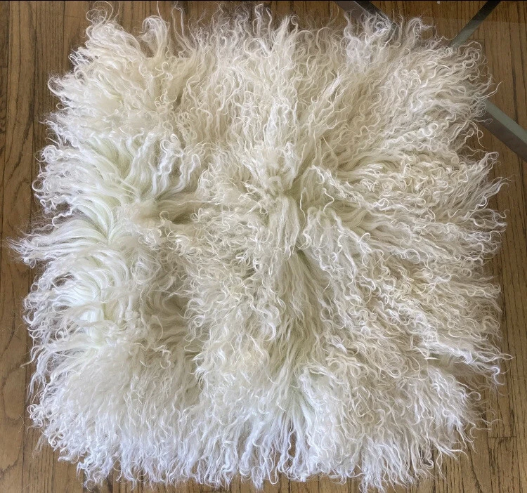 Vintage Flokati Flokkati Flocatti Pillow Mongolian Leather Handmade In italy