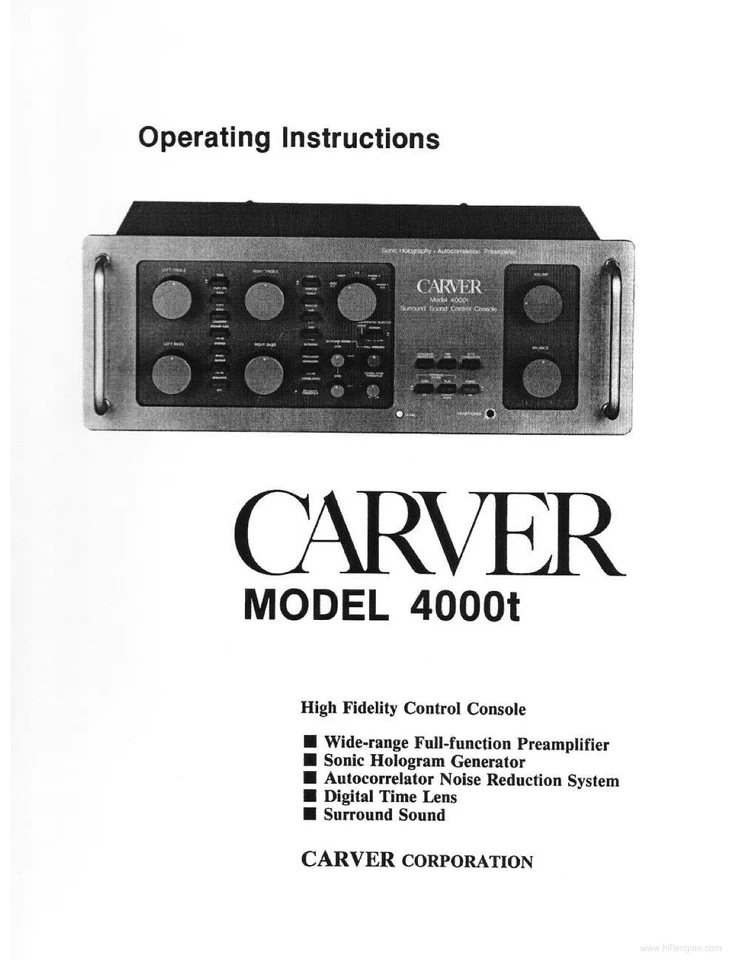 Carver 4000t Control Console Owners Manual