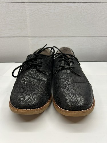Toms Womens Size 6 Brogue Black Crackled Lace Up Leather Shimmer Shoes - Picture 7 of 10
