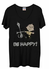 Juniors Junk Food Comic Book Charlie Brown Peanuts Be Happy Blackwash T-Shirt