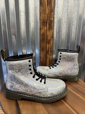 Dr. Martens Junior 1460 Silver Glitter Crinkle Metallic Lace Up Boots Sz 3y New