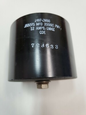 Mica Type 2497-CM86 RF Capacitor .00075 MFD 20000 PWV 12 Amps 1MHz
