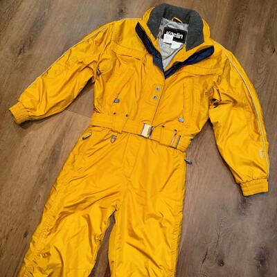 Kaelin Ski Suit One Piece Snowsuit Jumpsuit Snow Bib Retro Yellow Vtg Womens 8
