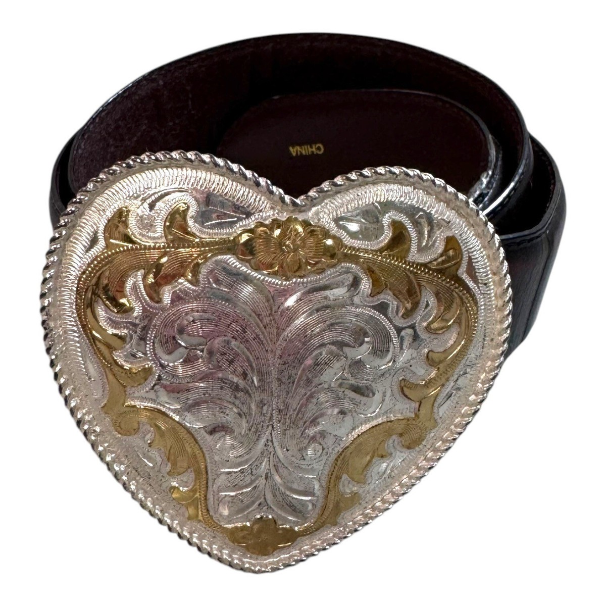 Vtg Silver Creek Classics Brown Leather Belt Silver Gold 