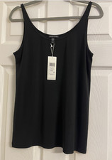 NWT 98 Eileen Fisher Stretch Silk Jersey Black Scoop Neck Cami M