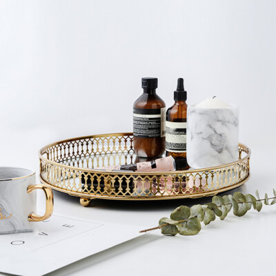 Home Food Serving Tablett Geschirr Golden Serviertablett Teller mit Spiegel Glas