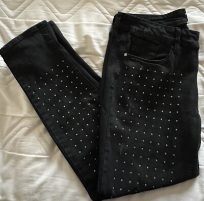 NWOT Bebe Heartbreaker Cropped Distressed Jeans Adorned W/ Crystals 31 