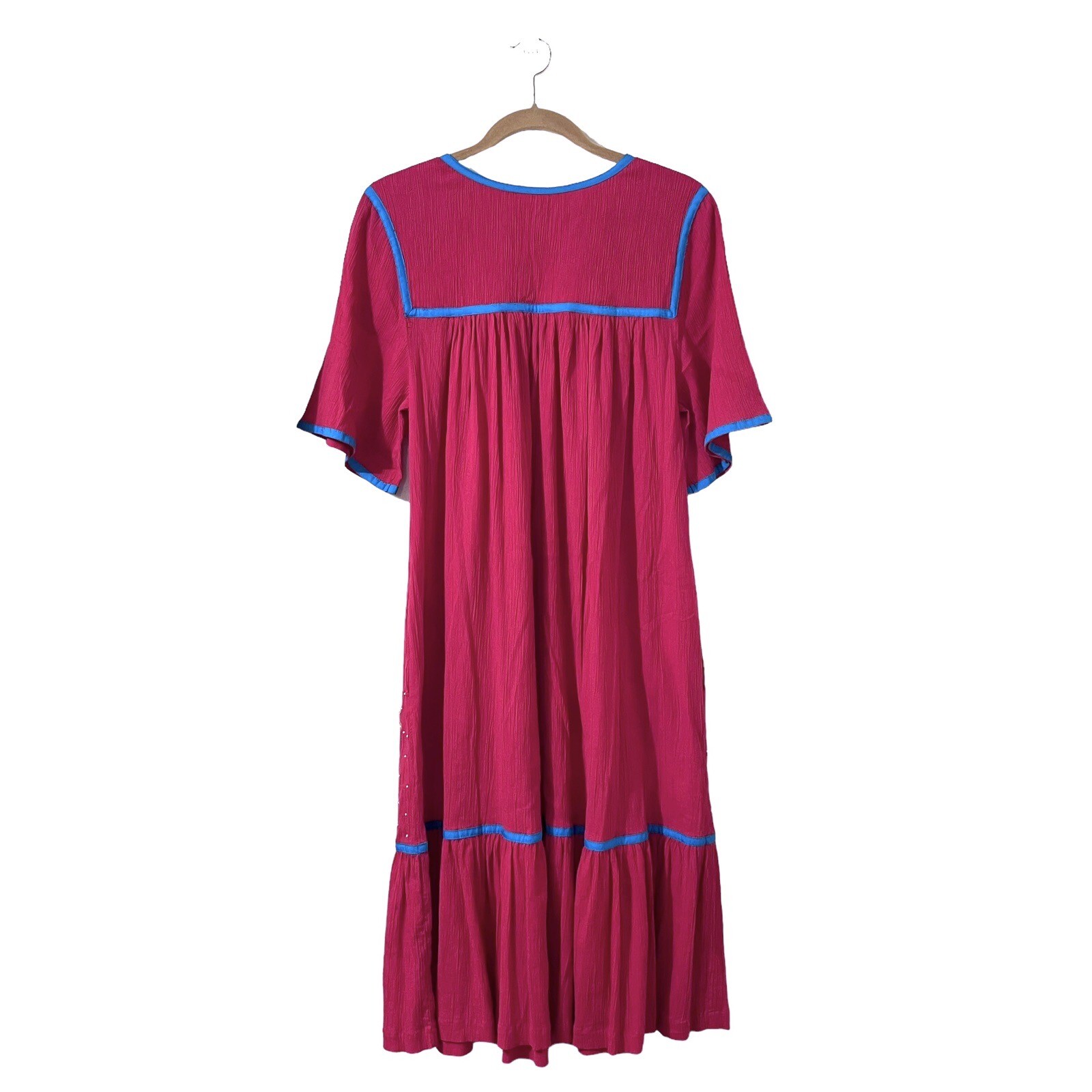 GO SOFTLY PATIO House Dress Hot Pink Floral Embroidered Beaded Crinkle Lounge S eBay