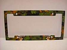 Fall Oak Leaves Buck Deer License Plate Frame High Gloss Metal Hunting New