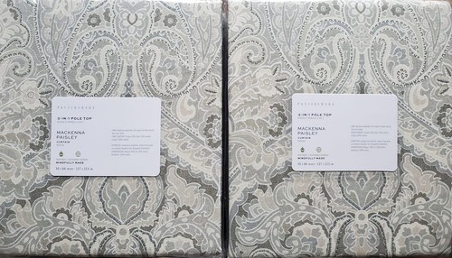 2 Pottery Barn MACKENNA PAISLEY 3-IN-1 drapes 50x84" ~ TAUPE - 第 1/1 張圖片