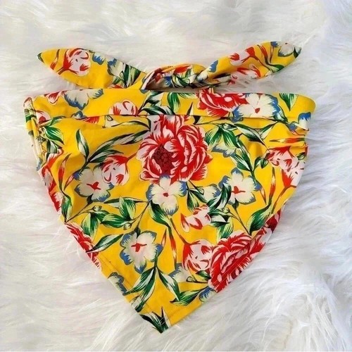 ᴇᴜᴄ ᴜᴏ ꜰʟᴏʀᴀʟ ʙᴀɴᴅᴇᴀᴜ ꜱᴡɪᴍ ᴛᴏᴘ size S yellow red blue bikini bandana swimsuit - Picture 7 of 14