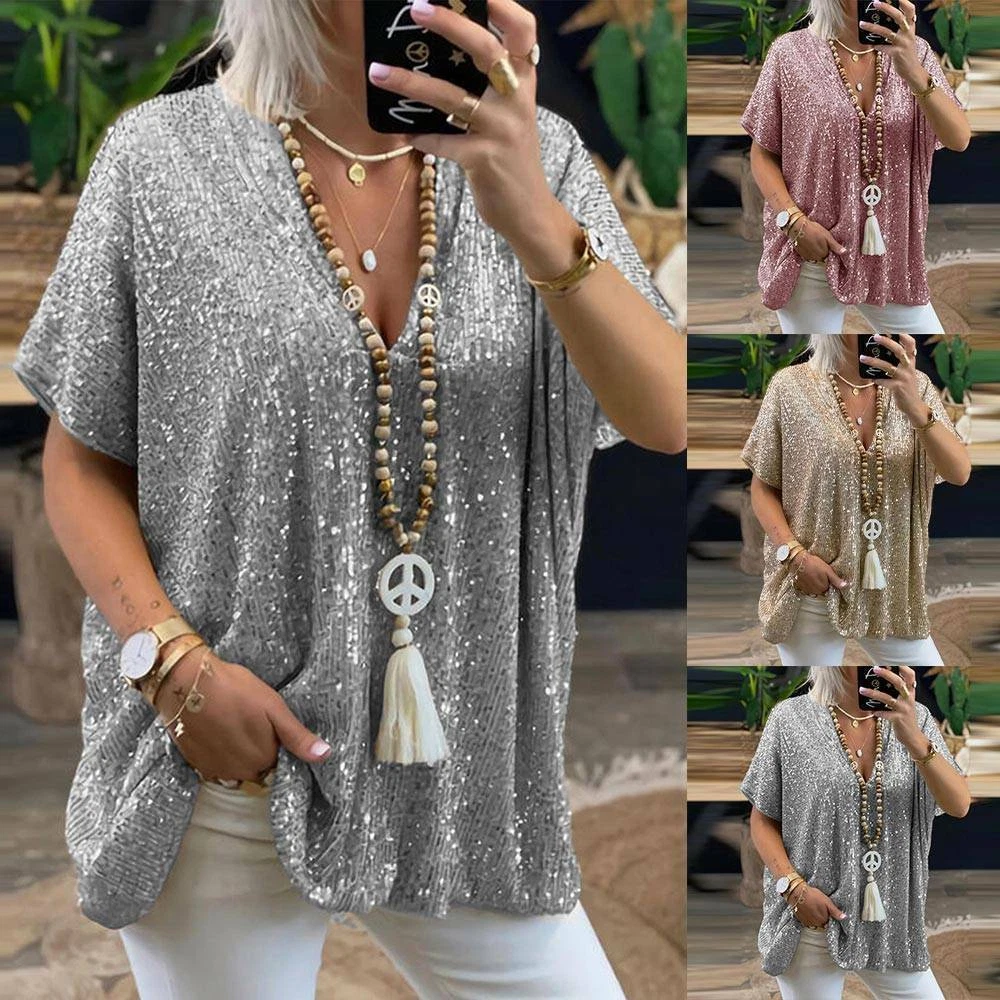 glitter v neck top