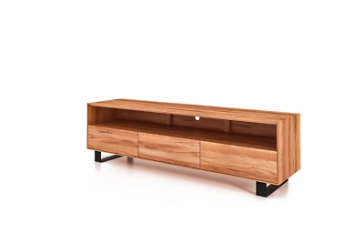 TV-Board Leeds Kernbuche massiv 197x50x56 Metallfußgestell Schwarz 3 Schubladen
