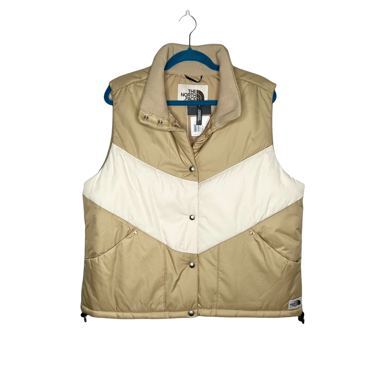 NWT The North Face Retro Sylvester Puffer Vest Snap Front Ribbed Collar Beige L