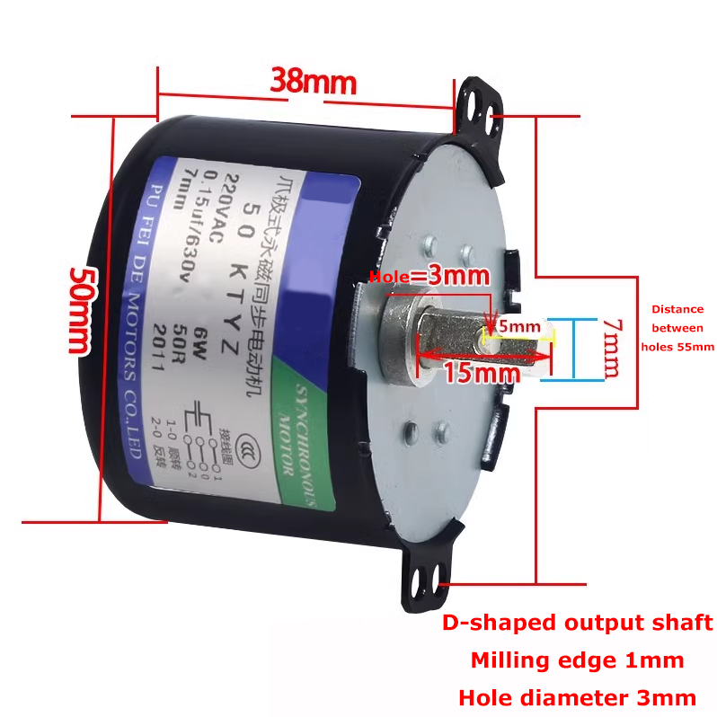 50KTYZ 220V AC 6W 1-110rpm/min Permanent Magnet Synchronous Motor CW ...