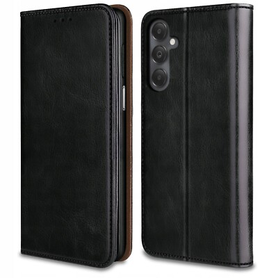 SMART ECHT LEDER Tasche Für Samsung Galaxy A15 A25 A35 A55 FlipCase Hülle Schwar