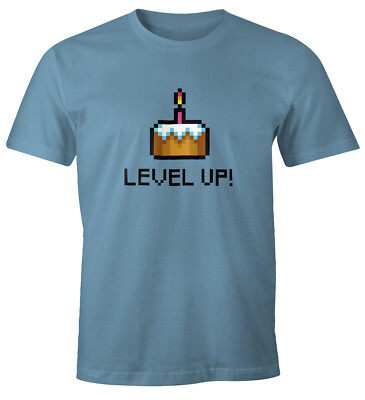 Herren T-Shirt Geburtstag Level Up Pixel-Torte Retro Gamer Pixelgrafik Geschenk