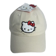 Hello Kitty Hat Women Half-White Baseball Cap Embroidered Adjustable Sanrio NWT