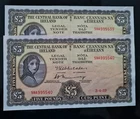 THE CENTRAL BANK OF  IRELAND SEQUENTIAL PAIR 1973  £5 LADY LAVERY (59A) BANKNOTE