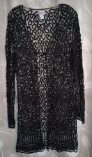 Vintage Chicos Black Kimono Duster Sz L/xl Crochet/lace Art To Wear!!!