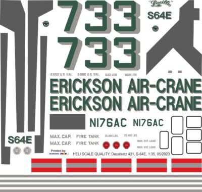 Decal 431 Sikorsky S-64E Skycrane / CH-54A Erickson Air-Crane N176AC Lucille