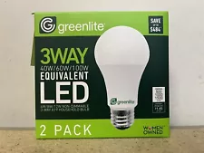 2-12 Pack Greenlite A19  3 Way Light Bulbs 40/60/100 Watt LED 3000K 4W/8W/12W