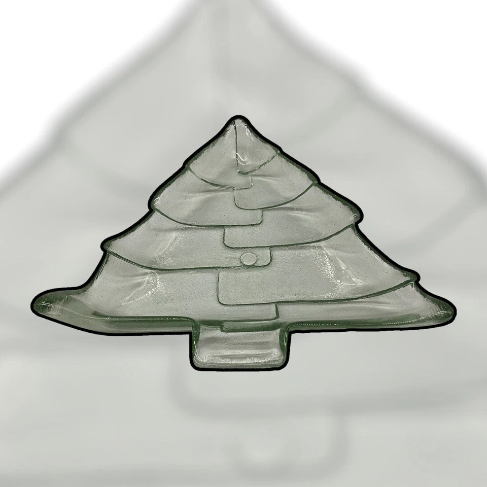 Plato de árbol de Navidad de vidrio verde reciclado vintage Martha Stewart decoración navideña Foto 3 de 4