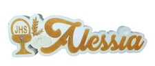Scritta  Comunione con Nome  Personalizzatocon Calice Glitter Oro Polistirolo