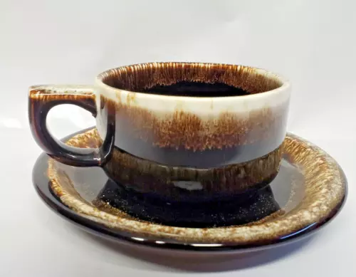 Vintage Pfaltzgraff Gourmet Brown Drip Glaze Coffee Mugs Tea Cup With Saucer USA