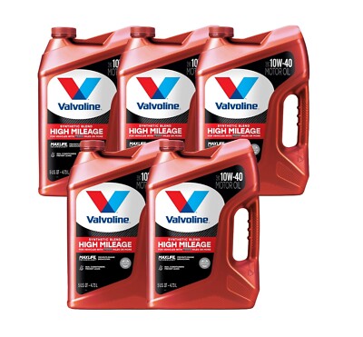 25 Quarts High Mileage MaxLife Tech Synthetic Blend SAE 10W-40 Motor Oil 5 x 5qt