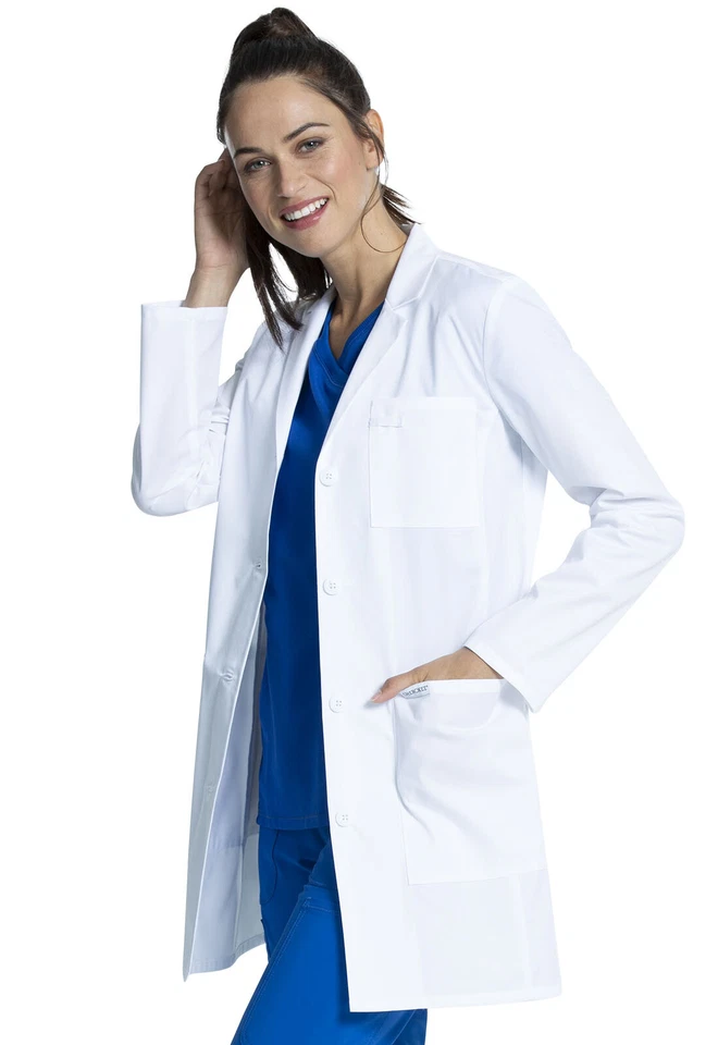 Cherokee Scrubs Women's 33" Lab Coat CK452 WHT White Free Shipping - Image 4 of 4
