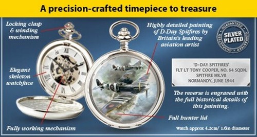 Montre De Poche Mécanique Argentée – Édition Spéciale Messerschmitt Débarquement WW2 – Neuve Avec Boîte